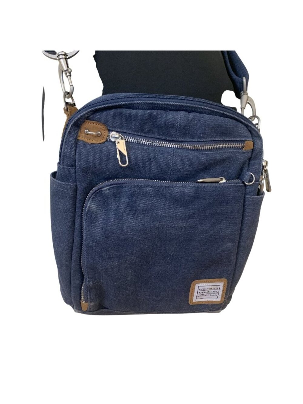 Canvas Crossbody Bag Adjustable Strap Pockets Striped Navy Blue Unisex Travel